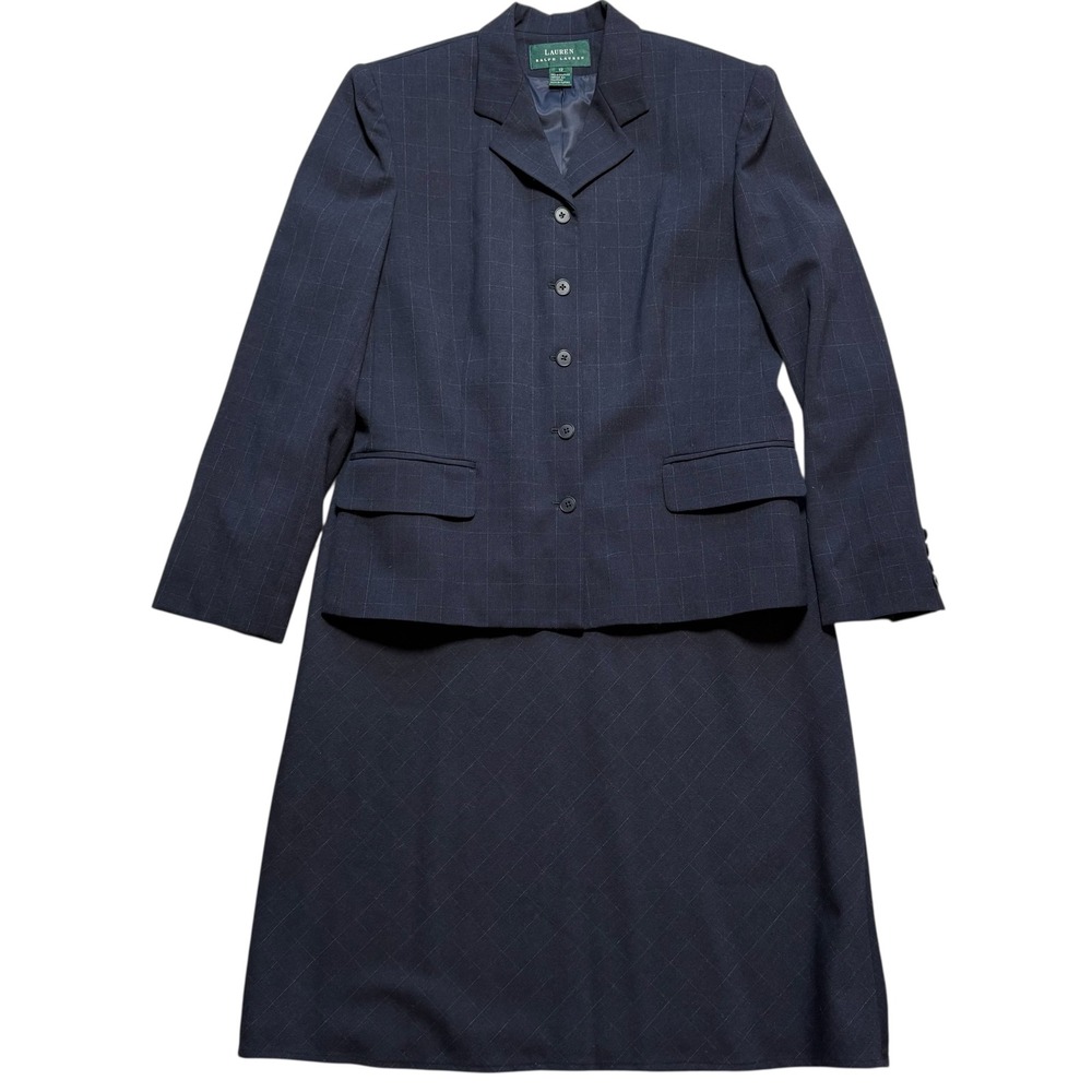 Lauren Ralph Lauren Women's Windowpane Worsted Wool Blazer Skirt‎ Suit Size 12
